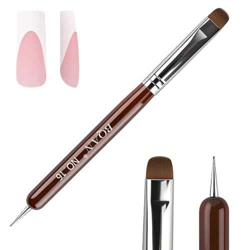 BQAN French Tip Brush Acrylic Nail Brush French Tip Clean up Brush 2 Way Nail Art Brushes with Dotting Tool for Nails Art Design Salon & Home Use (16#)