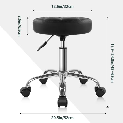 Black Swivel Stool with Wheels - Height Adjustable (18.9"-24.8")