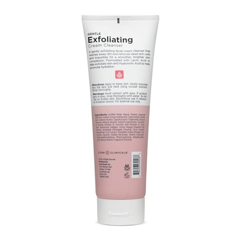Gentle Exfoliating Cream Cleanser ? Lactic Acid & Hyaluronic Acid | Removes Impurities, Smooths & Hydrates | Made in USA & Cruelty Free (8 Fl Oz)