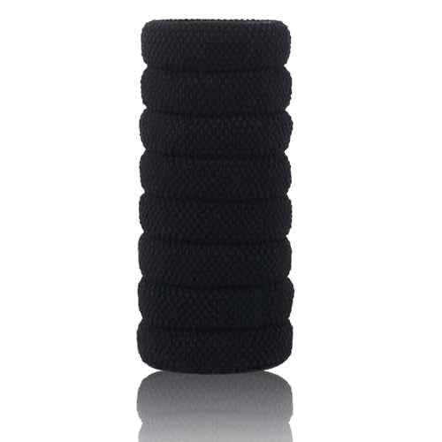 Thick Fit Elastic Hair Bands No Damage Seamless Hair Ties for Heavy, Curly Hair Soft Pony Holders Elastics Hair Bands 8pcs(Black)