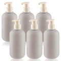 6 Pcs 10 oz Soft Plastic Bottles with Press Pump,Empty Refillable Travel Shampoo Dispenser Container for Hand Soap,Shampoo,Lotion,Body Wash,Conditioner,Silicone Funnel Included (Grey)