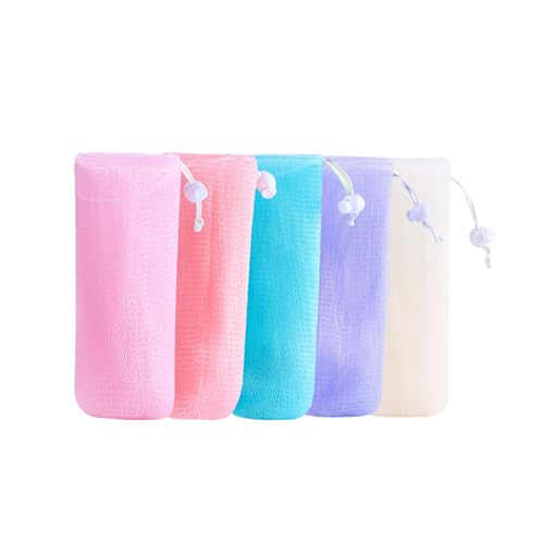 5Pc Mesh Soap Bags with Drawstring - Exfoliating Pouch