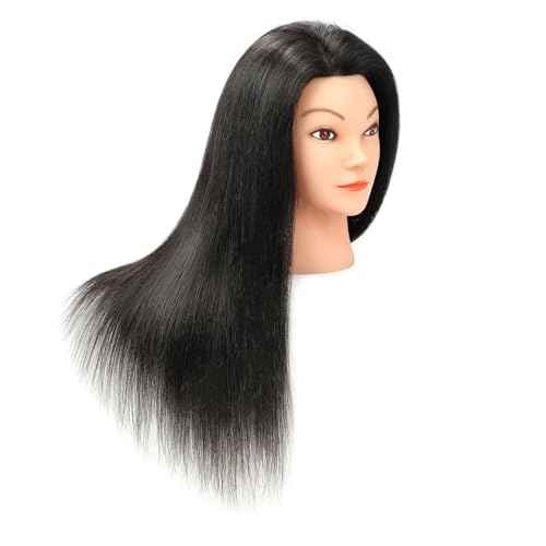 20-22" 100% Human Hair Mannequin Head Hair Practice Training Head Cosmotology Doll Head for Hairdressers with Clamp- Natural Black