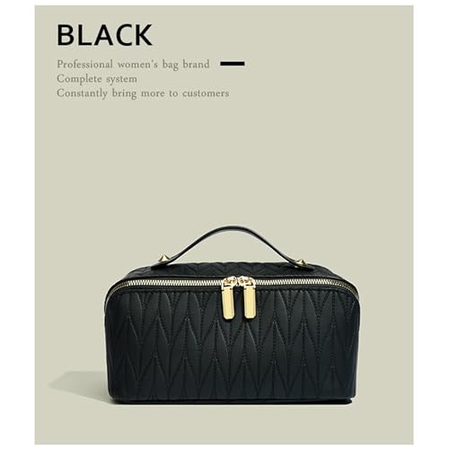 Leather Makeup Travel Bag with Dividers & Handle