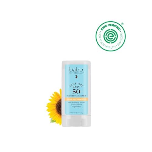 BABO Botanicals Sensitive Baby Mineral Sunscreen Stick SPF 50-70% Organic Ingredients - Zinc Oxide - NSF & Made Safe Certified - EWG Verified - Water Resistant - Fragrance-Free - for Babies & Kids