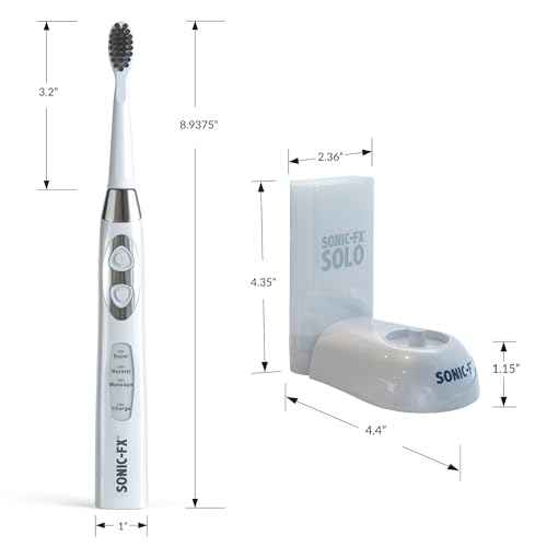 Sonic-FX Solo Electric Toothbrush w/ 10 Brush Heads + 1 Interdental, Charcoal Bristles, Rechargeable, Charging/Storage Base, 3 Brush Modes, Smart Timer, 2 Months Use on Full Charge, White Color