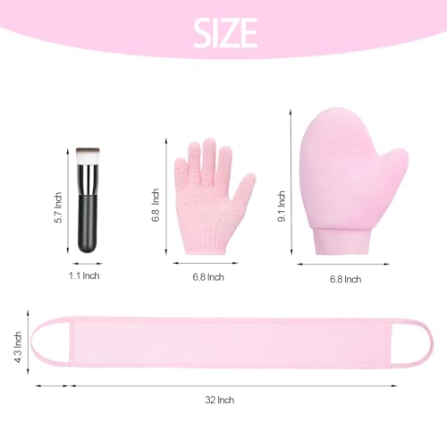 UNIMEIX 4 Pack Self Tanning Mitt Applicator Kit Self Tan Back Applicator with Self Tanning Glove for Self Tan Glove and Sunscreen Brush Kit (Pink)