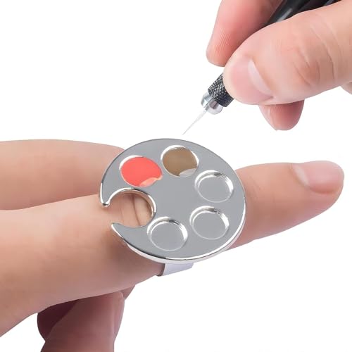 Silver Mini Manicure Palette Metal Paint Palette Finger Rings Nail Art Tools, Makeup Palettes, Nail Art Palette, Nail Art Tools