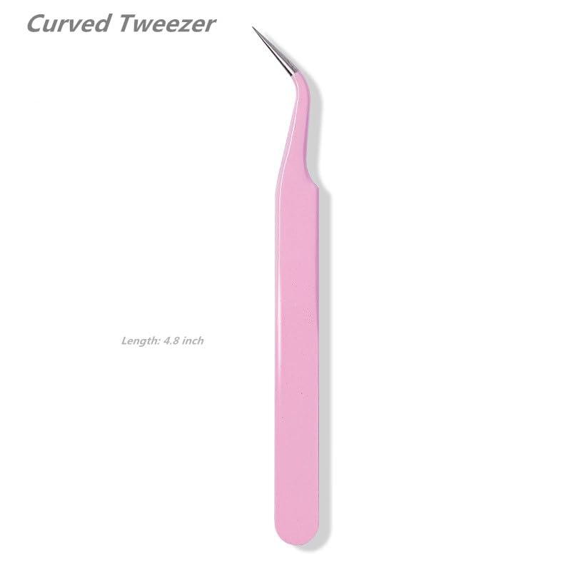 KLDKUST Stainless Steel Eyelash Extension Tweezers Straight and Curved Tip Eyelash Tweezers for Eyelash Extension Applications with Eyelash Brush (4PCS)