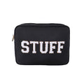SkyTen Chenille Letter Make Up Bag Nylon Cosmetic Case Stuff Glam Stoney Clover Dupe Travel Organizer (Black, XL)