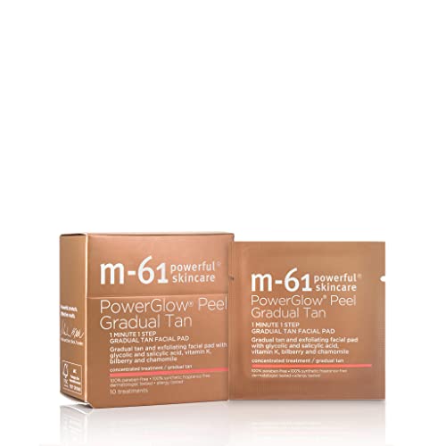 M-61 PowerGlow® Peel Gradual Tan- 30 Treatments- 1-minute, 1-step exfoliating and gradual tan glow peel with glycolic, vitamin K & chamomile