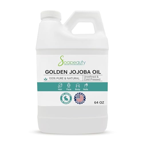 Soapeauty Golden Jojoba Oil | 100% Pure & Natural | Unrefined, Cold Pressed, Hexane Free | Moisturizing Oil for Skin, Face, Hair & Nails - 64 Fl Oz