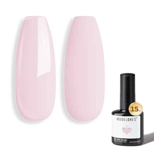 modelones Gel Nail Polish Baby Pink Polish Light Soft Pastel Soap Nail Polish Soak Off Nail Art Gel Manicure Salon DIY Home Gift for Women 15 ML