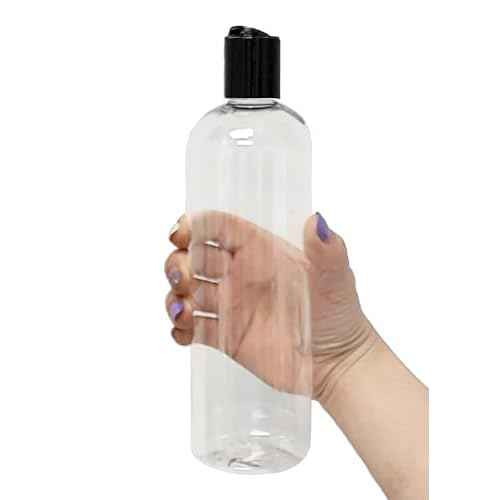 ljdeals 16 oz Clear Plastic Empty Bottles with Black Disc Top Caps, Squeezable Refillable Containers for Shampoo, Lotions, Cream and More Pack of 2, BPA Free, Made in USA