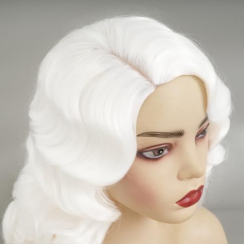 White Curly Finger Wave Wig for 1920s Women Vintage Costume Halloween Cosplay