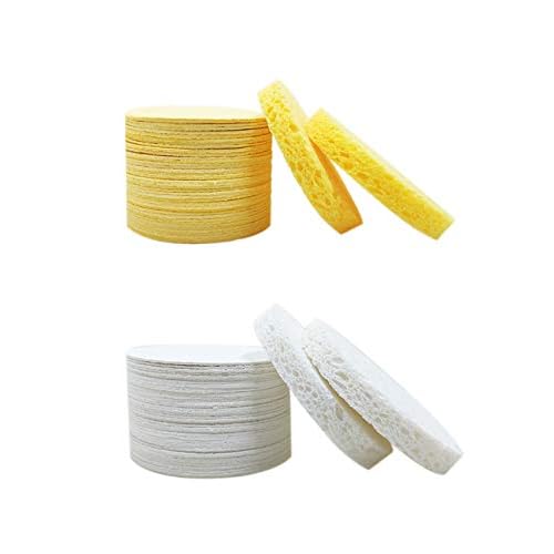 Facial Sponges (60 Count) for Natural Beauty, Exfoliation, and Deep Facial Cleansing | White and Beige Sponges Included, 2 Different Shapes for Choice | 100% Cellulose Facial Sponges by Greenet
