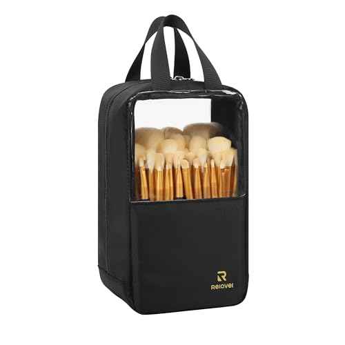 MONSTINA Makeup Brush Organizer Bag,Large Capacity Portable Stand-Up Makeup Brush Holder,Professional Artist Makeup Brush Sets Case Dust-proof TPU Transparent Clear