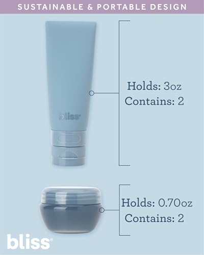 Bliss Travel Bottles Set 10pcs TSA Approved Leak-Proof Refillable - Denim Blue