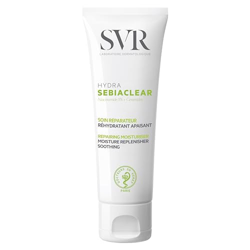 SVR Sebiaclear Moisturizing Face Cream - Niacinamide, Hyaluronic Acid and Ceramides - Soothing Moisturizer for 48h of Hydration - Reduces the appearance of marks - For Oily Sensitive Skin, 1.4 oz.