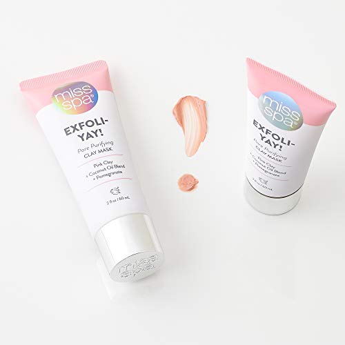 MISS SPA Clay Face Mask for Women, Pore Purifying Pink Clay Mask, Pomegranate + Coconut Oil, Exfoliate Draw Dirt from Pores, Anti-Aging Cream Mask, For Acne Prone Sensitive Skin, 2 Oz.