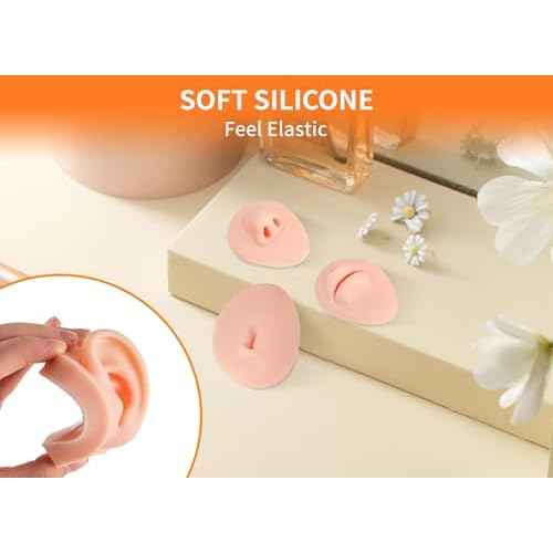 Soft Silicone Flexible Model Body Part Displays Set, Silicone Tongue Mouth Nose Eye Navel Ear Model for Piercing Practice and Jewelry Display Acupuncture Teaching Tool, Education (Light Skin Colour)