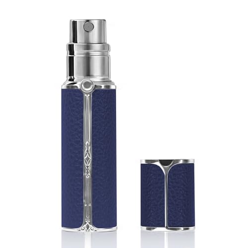 Deep Blue 5ml Leather Refillable Perfume Atomiser - Leakproof, Travel Size