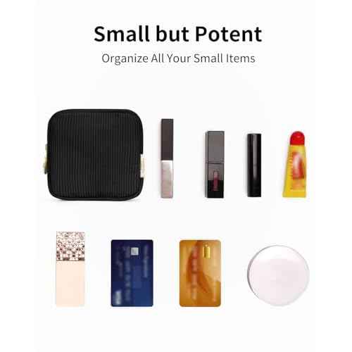 Wandering Nature Small Makeup Bag for Purse Mini Make up Pouch Cute Cosmetic Pouch for Women with Slip-in Pockets Corduroy, Black