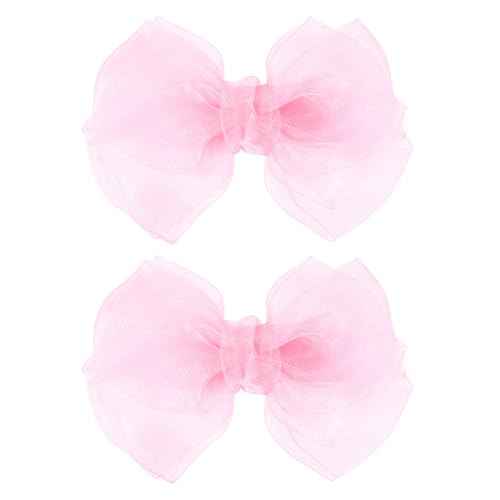 Pink Hair Bows Barrettes Mesh Bow Clips 4" Organza Double Tulle Bowknot Hairpins Handmade Birthday Dress outfit Decor Accessories Gift for Teens Toddler Girls Children Kids Women