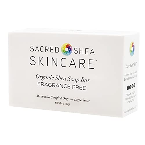 Sacred Shea Skincare Organic Fragrance-Free Shea Beauty Bar, Sensitive Skin Beauty Bar, Acne Treatment, Eczema Soap, Unscented (Fragrance Free), 4 oz