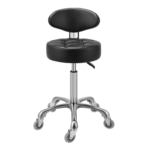 Kaleurrier Rolling Stool with Back Support, Adjustable 22-30 in, 400 lb