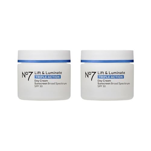 No7 Lift & Luminate Triple Action Day Cream - Anti-Aging Face Moisturizer SPF 30, Hyaluronic Acid & Vitamin C - Firms Skin for Radiant Glow - Suitable for Sensitive Skin (2 pack, 1.69 Fl Oz each)