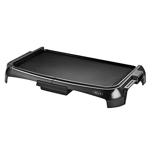 BELLA Electric Griddle with Crumb Tray - Smokeless Indoor Grill, Nonstick Surface, Adjustable Temperature Control Dial & Cool-touch Handles, 10" x 16", Black