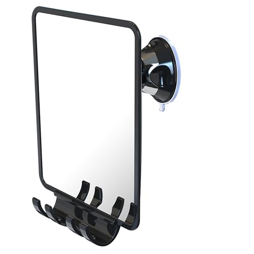 Luxo Fogless Shower Mirror with Razor Holder, Black