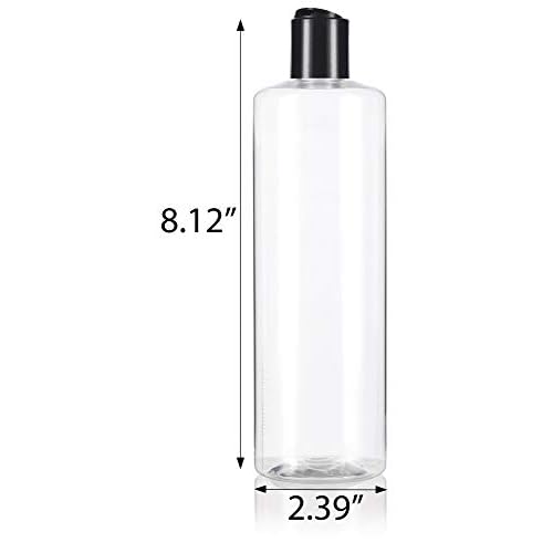 JUVITUS (12 pack) 16 oz Clear Cylinder PET Plastic Bottles with Disc Cap Lid