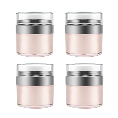 0.5 oz/15 ml Airless Pump Jar,Empty Acrylic Vacuum Jar with Press Pump,Portable Travel Face Cream Lotion Sample Cosmetic Container Pot for Makeup,Essence,Moisturizer,Eye Cream-4 Pack,Pink