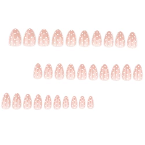 HPYFOI Style-6 Short Almond Press On Nails with Polka Dots, Medium, 30pcs