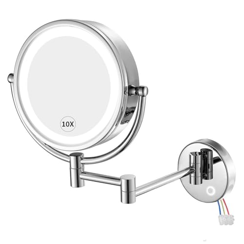 GURUN Wall Mounted Makeup Mirror with 10x Magnification & LED Lights