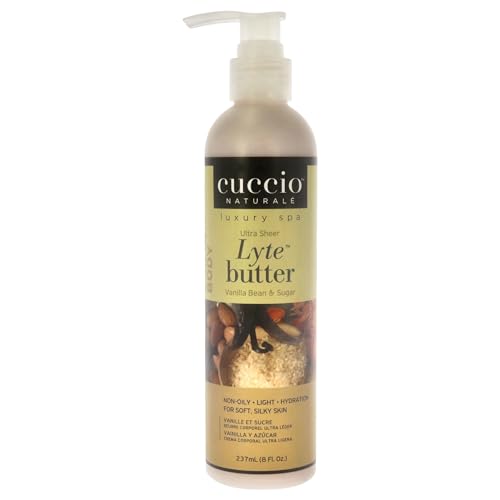 Cuccio Naturale Lyte Ultra-Sheer Body Butter - Replenishing Scented Moisturizer Cream - Deep Hydration To Repair Dry Skin - All Natural, Cruelty-Free Formula - Vanilla Bean And Sugar - 8 Oz