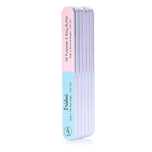 Iridesi 4 Way Finger Nail File and Buffer, Emery Boards For Natural Nails, 4 Fingernail Files in 1, Professional Filer Board and Shiners, 7 Inches Long, Salon Supplies Buffers Shine Kit, 50 Pack