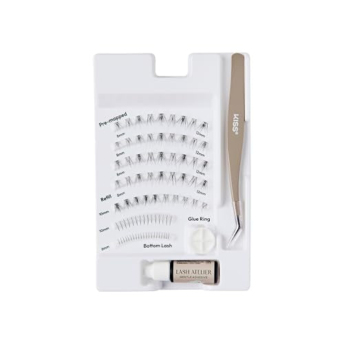 KISS Lash Atelier Professional Lash Extension Kit, ¡®Natural¡¯, Pre-Mapped False Eyelashes, 46 Lash Clusters & 36 Individual Lashes, Last For Up To 7 Days, Glue Ring, Applicator
