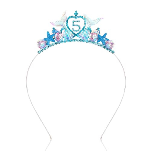 Jaciya Mermaid Birthday Decorations Blue Mermaid Tiara Silver Metal Headband 5 Year Old Girl Birthday Gifts Mermaid Tails for Girls Mermaid Party Favors