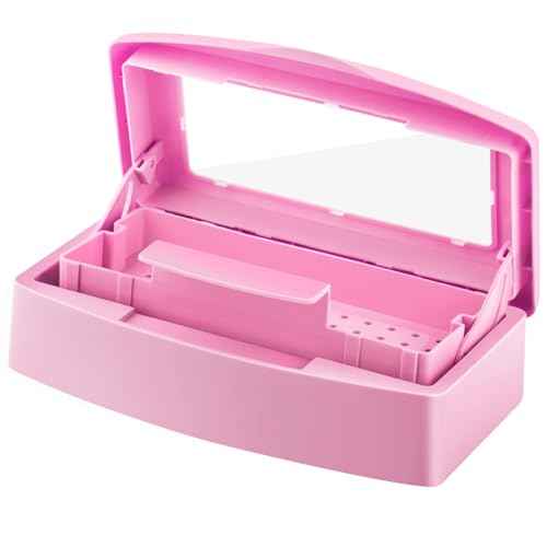 Gusnilo Nail Tool Sterilizer Box Disinfectant Jar Plastic Disinfectant Container Suitable for Nail Tools Hair Salons Beauty Centers and Manicure and Nail Equipment(Pink)