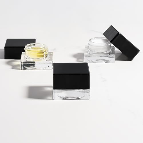 (150 Pack) 5ml Square Clear Glass Jars with Child-Resistant Lids ? PTFE Lined Caps ? Airtight Storage