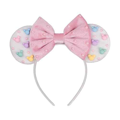 JIAHANG Velvet Mouse Ears Headband with Beads, Velour Hair Bow Hairband, Party Decoration Headwear Hair Accessories for Women Girls