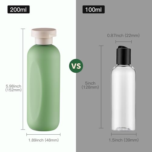 Owlyee 200ml (6.7oz) Refillable Shampoo Bottles 4 Pack with Green Flip Cap