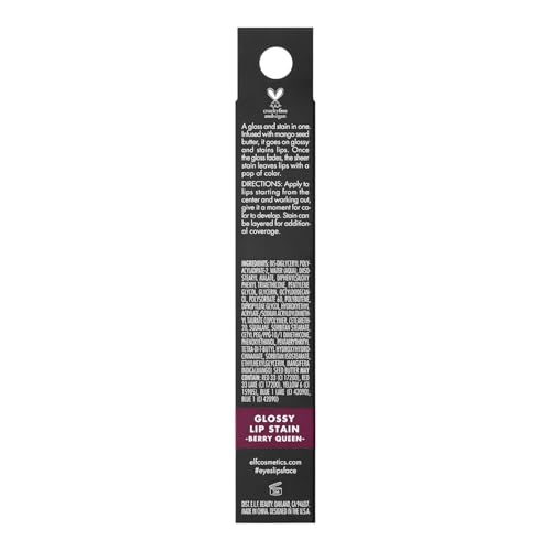 e.l.f. Glossy Lip Stain - Long-Lasting Sheer Color & Gloss Finish, Berry Queen