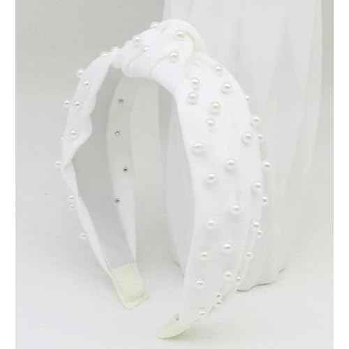 Huachi White Pearl Headbands for Women Trendy Knotted Head Bands for Women's Hair Non Slip Elegance Women Headbands Fashion Hair Accessories