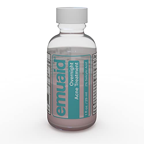 EMUAID Overnight Acne Treatment, Gentle Fast-Acting Solution with Salicylic Acid for Adults and Teens, Clears Stubborn Pimples, Cystic Acne, Blackheads, Rosacea, and Hormonal Breakouts, 1oz