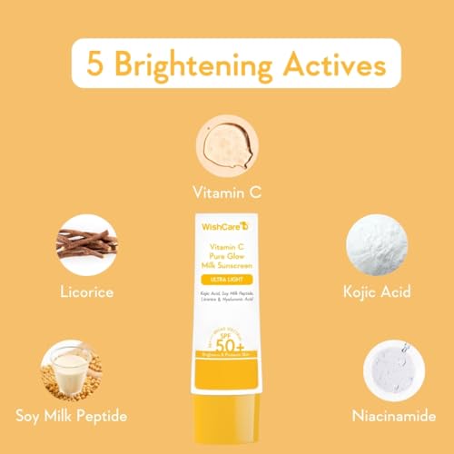 WishCare Vitamin C Sunscreen SPF 50 PA++++ | Pure Glow Milk | Oil Free | No White Cast | 50g
