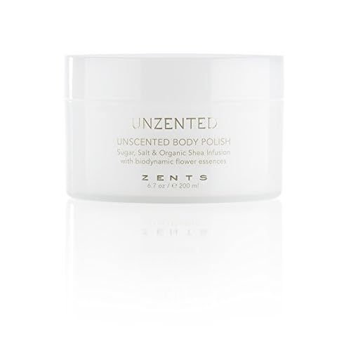ZENTS Body Polish, Exfoliating Salt & Sugar Body Scrub with Organic Shea Butter, Unzented Fragrance Free for Sensitive Skin, 6.7 oz